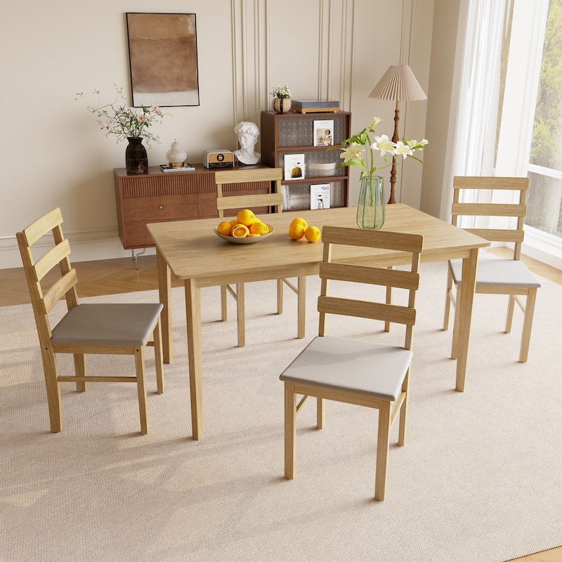 5 pieces dining room table and chair set, including 1 rectangle table + 4 back chairs Practical household dining table set