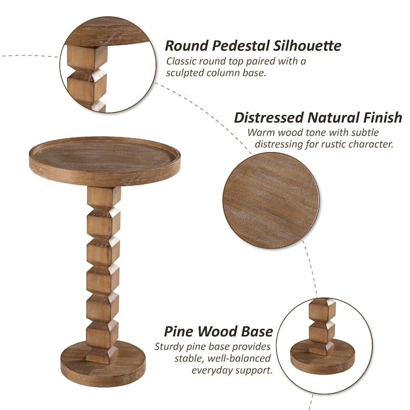 COZAYH Farmhouse Wood End Table Featuring a Stacked Column Base, Rustic Round Pedestal Side Table