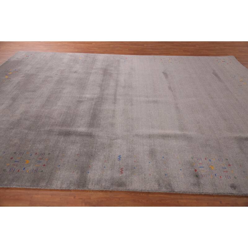 Gray Tribal Gabbeh Oriental Handmade Wool Carpet - 9'0" x 12'0"