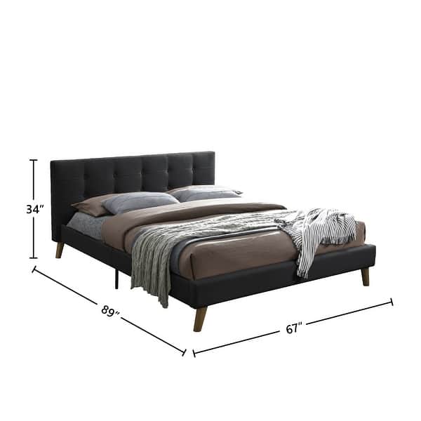 Allewie Queen Size Platform Bed Frame with Fabric Upholstered Headboard,  Dark Grey