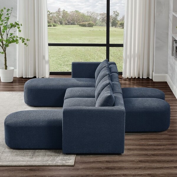 Loop Yarn Fabric U Shape Sectional Sofa DIY Combination Navy
