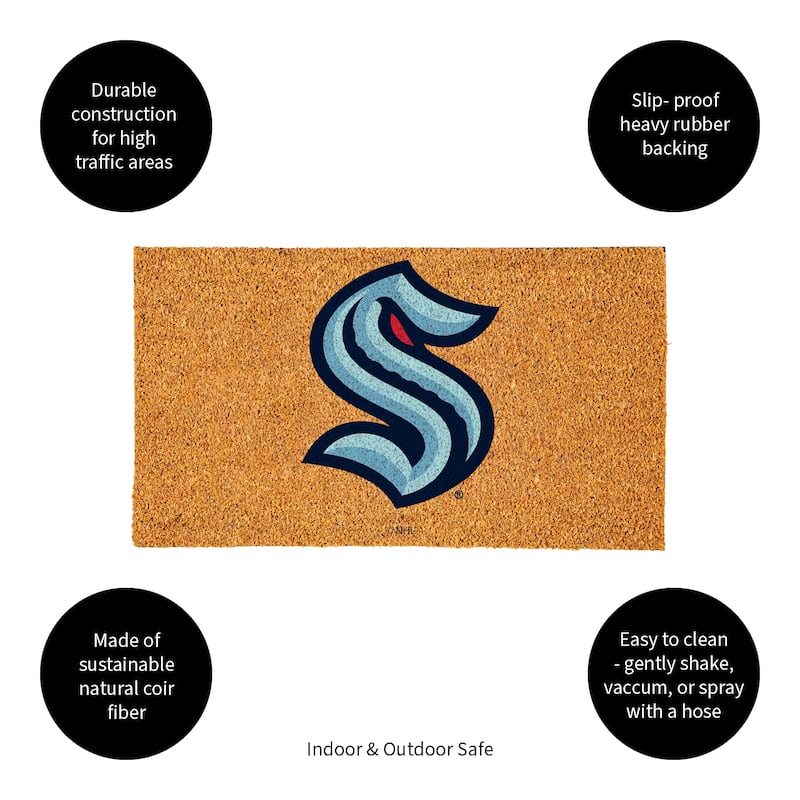 Coir Door Mat, 16"x 28", Seattle Kraken - 28" x 16"