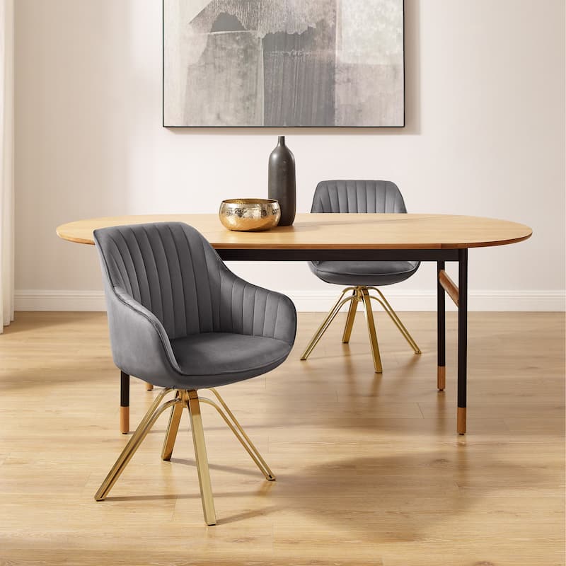Art Leon Set of 2 Velvet Swivel Dining Chair with Golden Legs