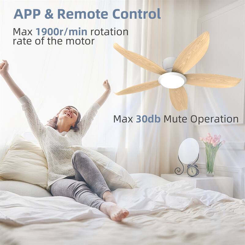 42" Wood Grain Finish Blades High Airflow Plug-in ABS Blade Ceiling Fan Light