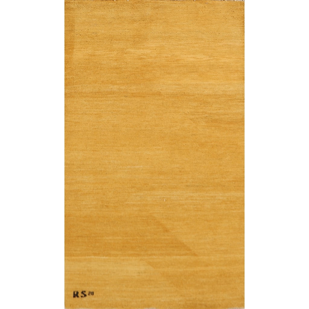 Modern Yellow Gabbeh Oriental Foyer Rug Handmade Wool Carpet - 2'11"x 4'11"