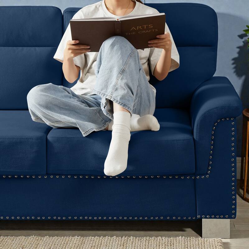 82 Inch Modern 3 Seater Sofa with Snowfleece Fabric, Compressed Upholstered Couch for Living Room Bedroom