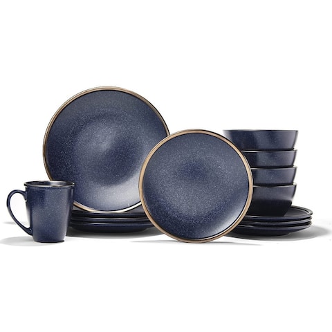 American Atelier Varda Round 16-Piece Stoneware Dinnerware Set - Blue