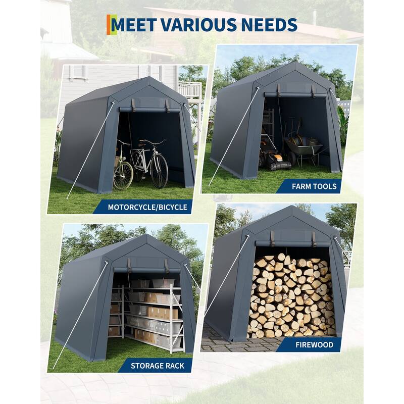7x10 FT Portable Outdoor Storage Shed with 2 Roll-Up Zipper Doors & Vents, 240G Heavy-Duty Shelter Waterproof PE Tarp