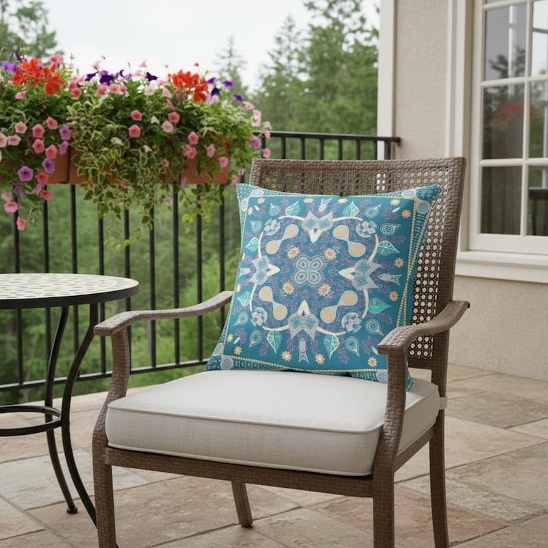 HomeRoots 18" x 18" Aqua Blown Seam Paisley Indoor Outdoor Throw Pillow - 18.00' X '5.00' X '18.00 - Aqua - 18.00' X '5.00' X '18.00