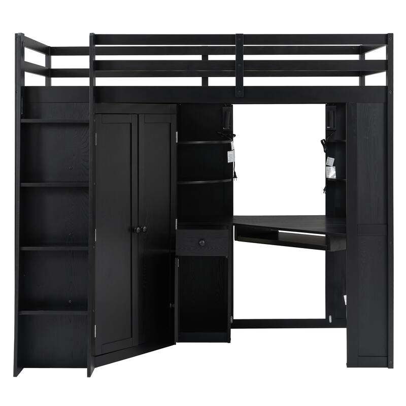 Twin Loft Bed with Integrated Wardrobe Desk Keyboard Tray Charging Station