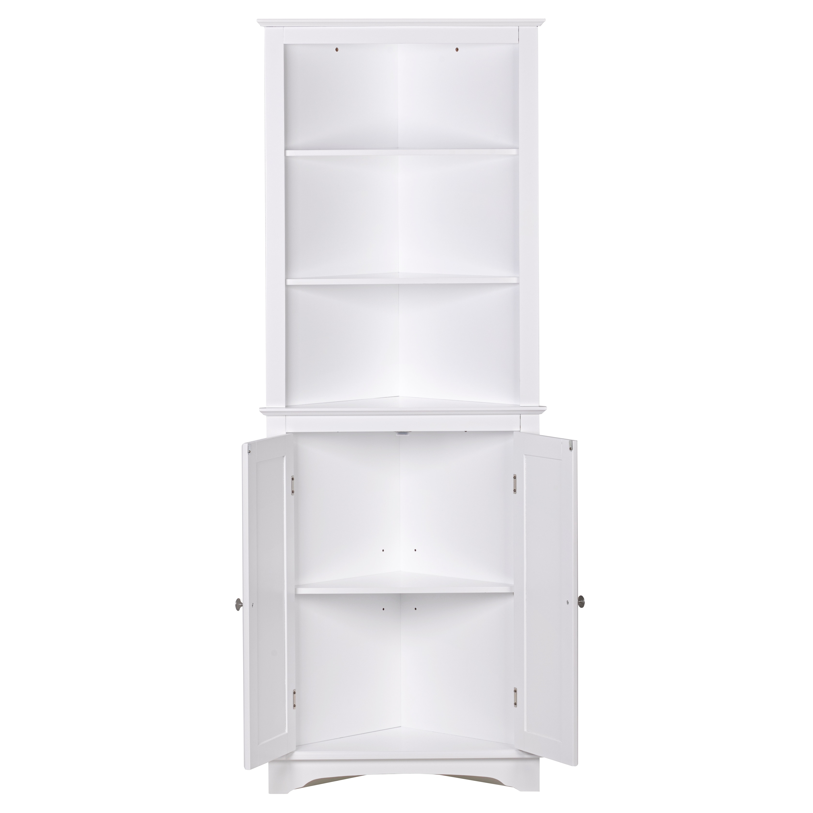 White corner shop cabinet with doors