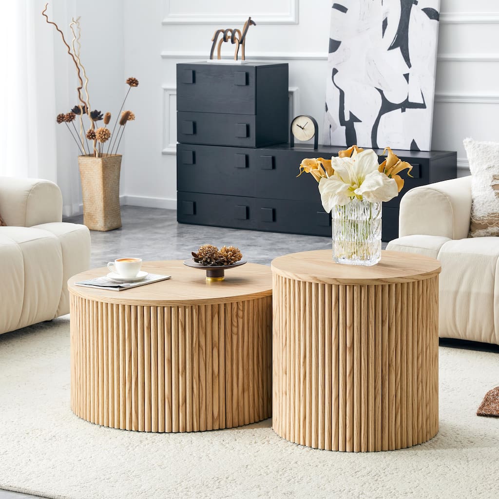2-Piece Nesting Table Coffee Table Set for Living Room, Wood Side Table Sofa Table End Table Tea Table