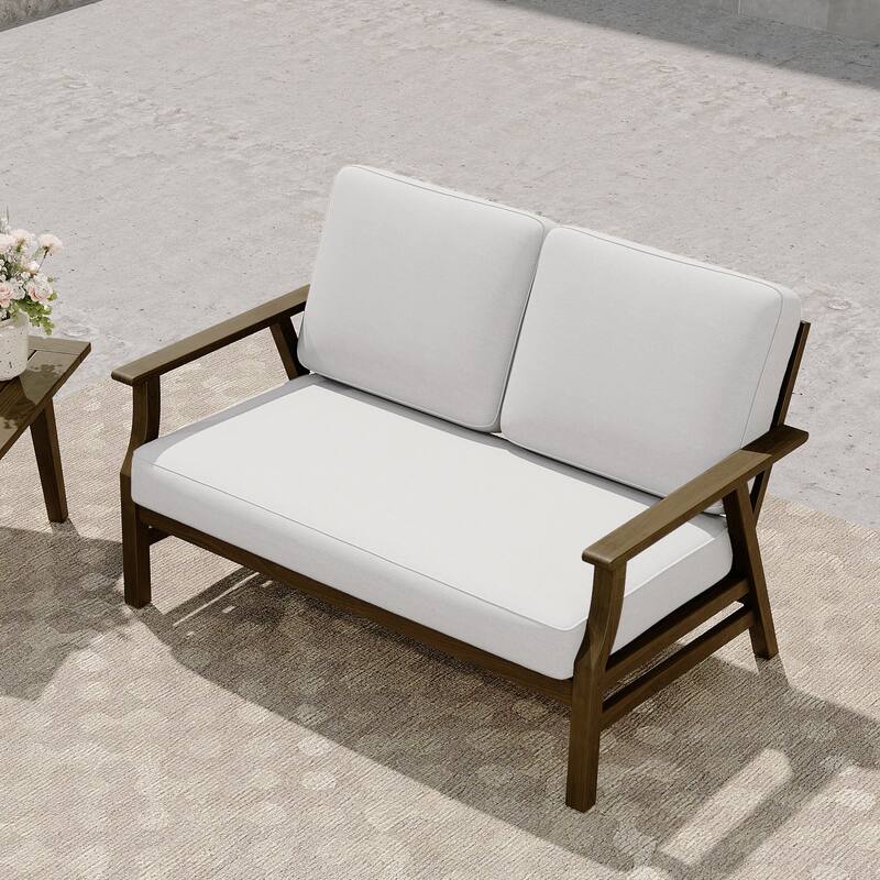 Modern Wood Cushioned 5-Piece Outdoor Patio Conversation Set