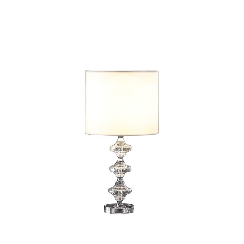 23" Modern Crystal Table Lamp with White Drum Shade and Geometric Chrome Base for Bedroom - 22.5"H x 11.75"W x 11.75"D