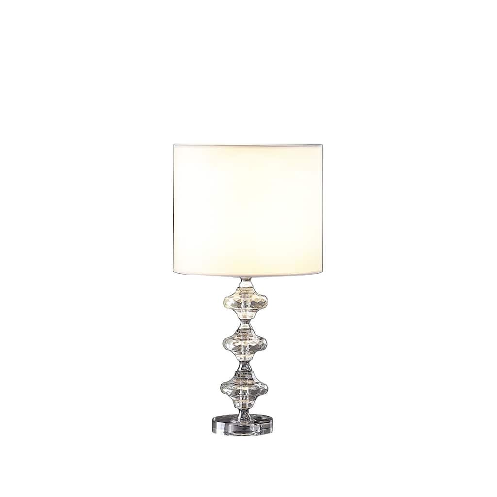 23" Modern Crystal Table Lamp with White Drum Shade and Geometric Chrome Base for Bedroom - 22.5"H x 11.75"W x 11.75"D
