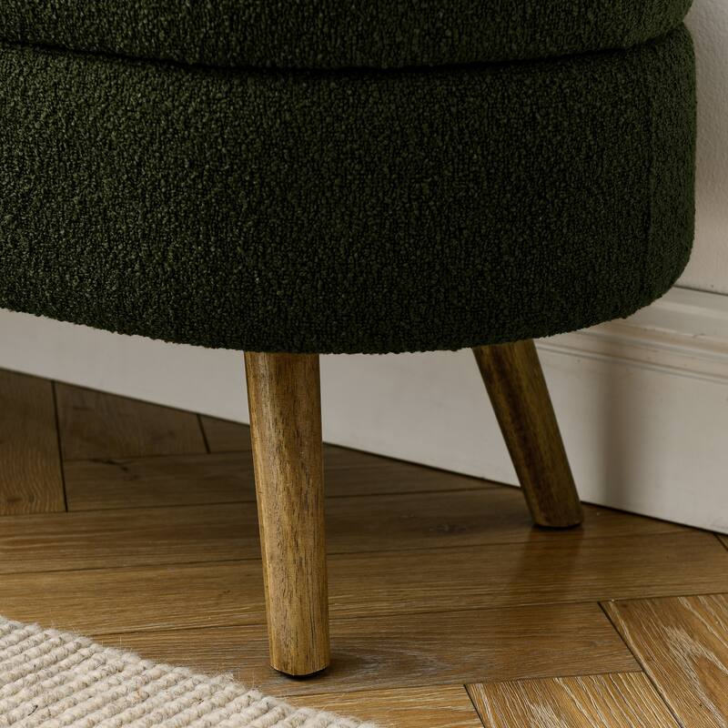 Roomfitters Oval Upholstered Storage Ottoman Bench with Rubber Wood Legs, Modern Entryway or Bedroom Seat