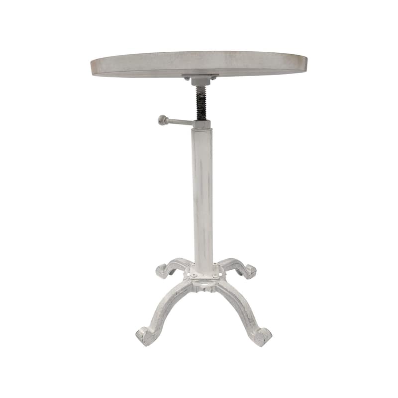 HomeRoots 22" White Solid Wood and Metal Height Adjustable Round Pedestal End Table - 18 in. x 22 in. x 18 in.