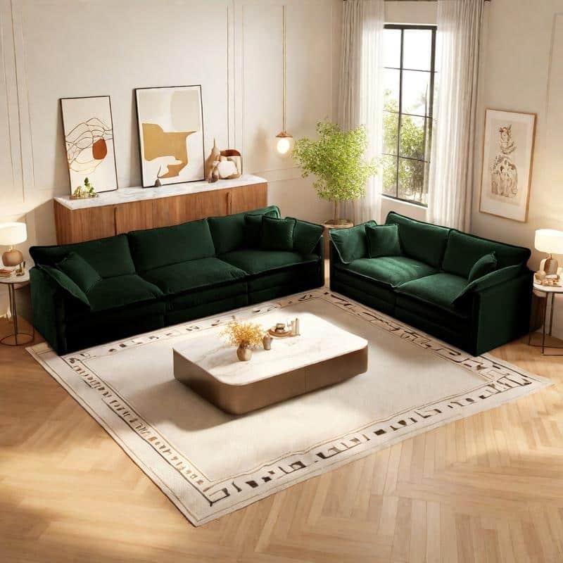 5-Seat Chenille Sofa Set (3-Seater + 2-Seater) with Deep Seats & Solid Wood Frame