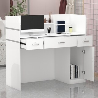 small reception desk with drawers