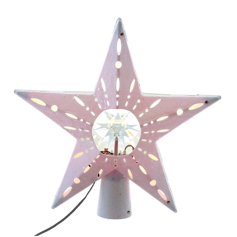Kurt Adler 12.2-Inch Pre-lit White Glitter Iridescent Star Tree Topper