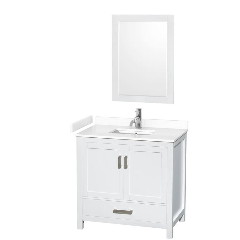 Sheffield Single Bathroom Vanity Set, Cultured Top, 24-Inch Mirror - 36-Inch Single - White, White Cultured Marble Top, Chrome Trim