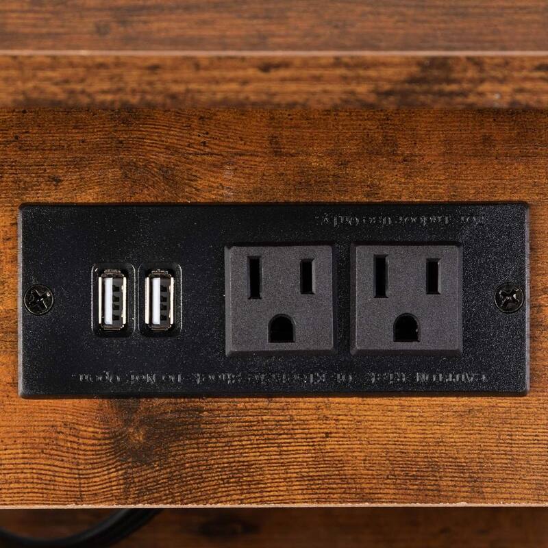 Vintage Nightstand with Charging Station, Remote Control LED Lights
