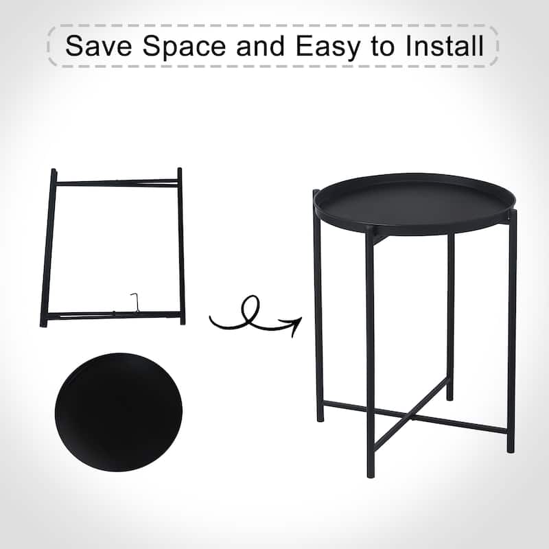 Adeco Gold End Table Metal Waterproof Snack Beside Table Accent Coffee Table - 16.9""(D)x 16.9""(W)x 20.5""(H)