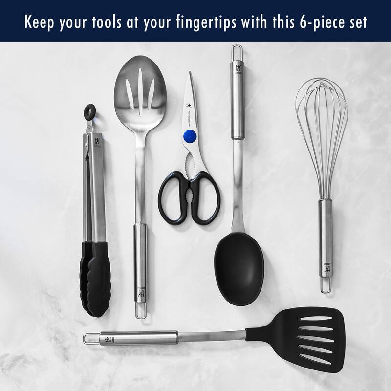 Henckels Cooking Tools 6-PC Kitchen Gadgets Sets with Spatula, Tongs, Cooking Spoon, 18/10 STAINLESS STEEL