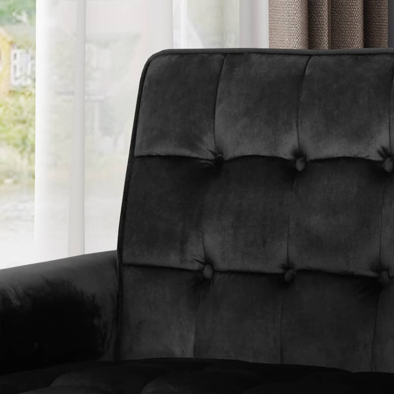 Black 33" Velvet Button Tufted Arm Chair