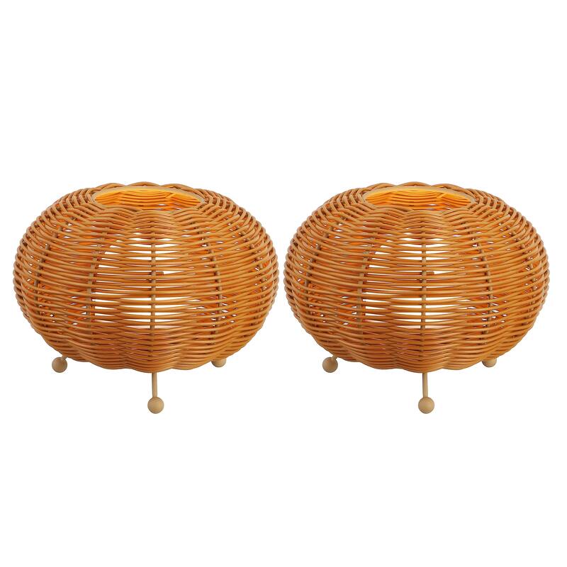 5.75" Cordless LED Rattan Dimmable Table Lamps, (Set of 2) - Indoor/Outdoor, By JONATHAN Y