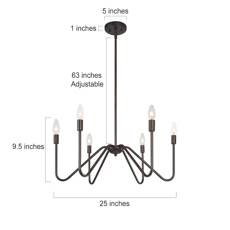 Industrial Rustic Curved Armed Metal Chandelier 6-light Wheel Lighting for Dining Room Kitchen Entryway