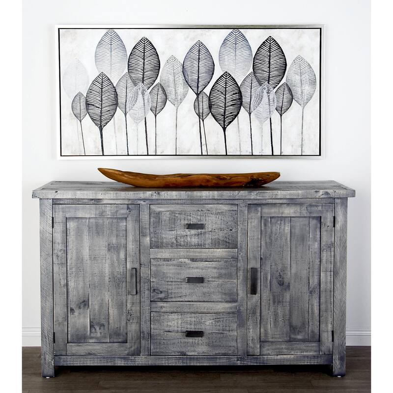 Canvas Leaf Framed Wall Art with Silver Accents and Gold Frame - Gold or White - CosmoLiving by Cosmopolitan