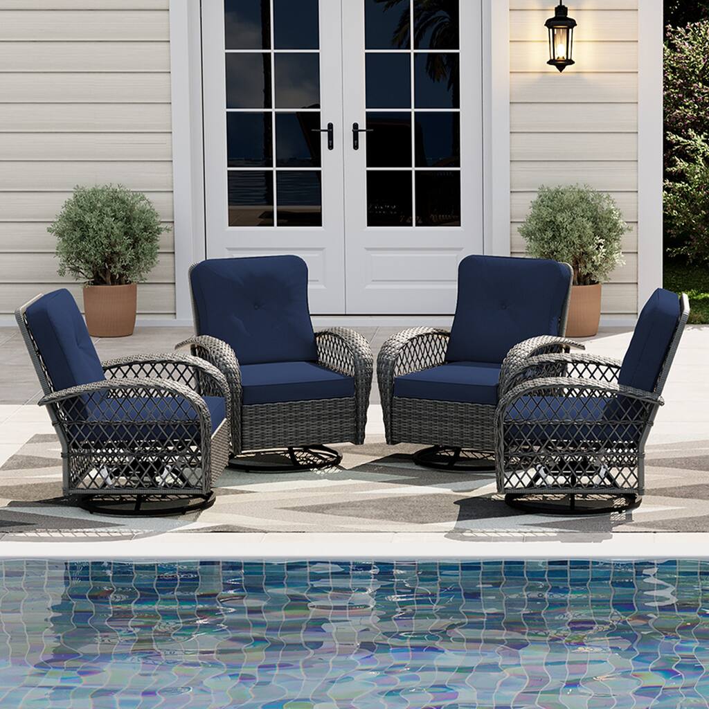 UPHA Wicker Outdoor Rocking & Swivel Chair 4-Piece Set with Cushions