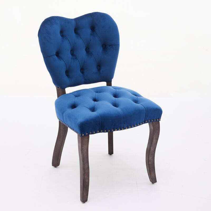 Roomfitters French Vintage Dining Chairs Set of 2, Tufted Velvet Upholstered Accent Chairs with Curved Wood Legs