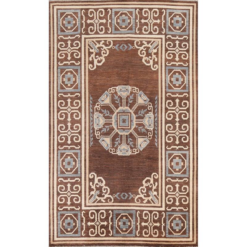 Brown Geometric Gabbeh Persian Wool Area Rug Handmade Office Carpet - 6'0" x 9'7"