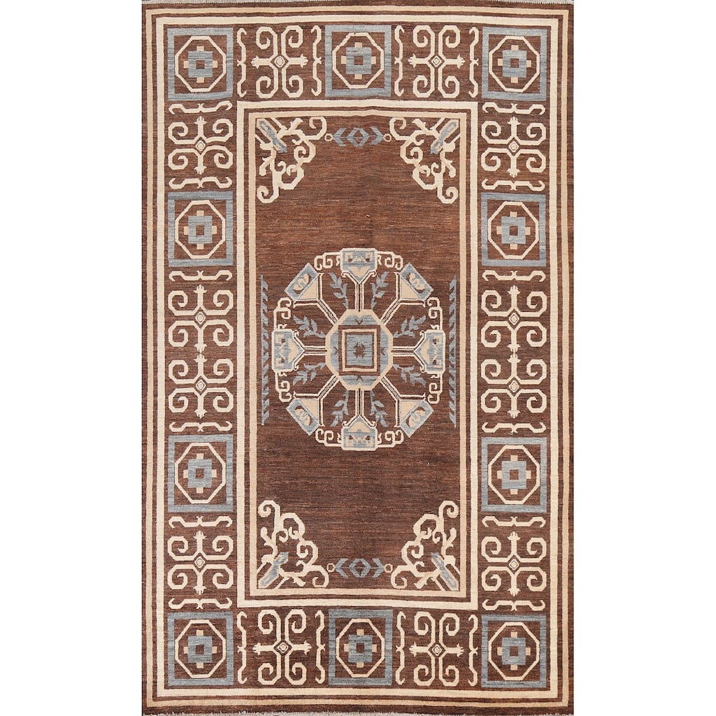 Brown Geometric Gabbeh Persian Wool Area Rug Handmade Office Carpet - 6'0" x 9'7"