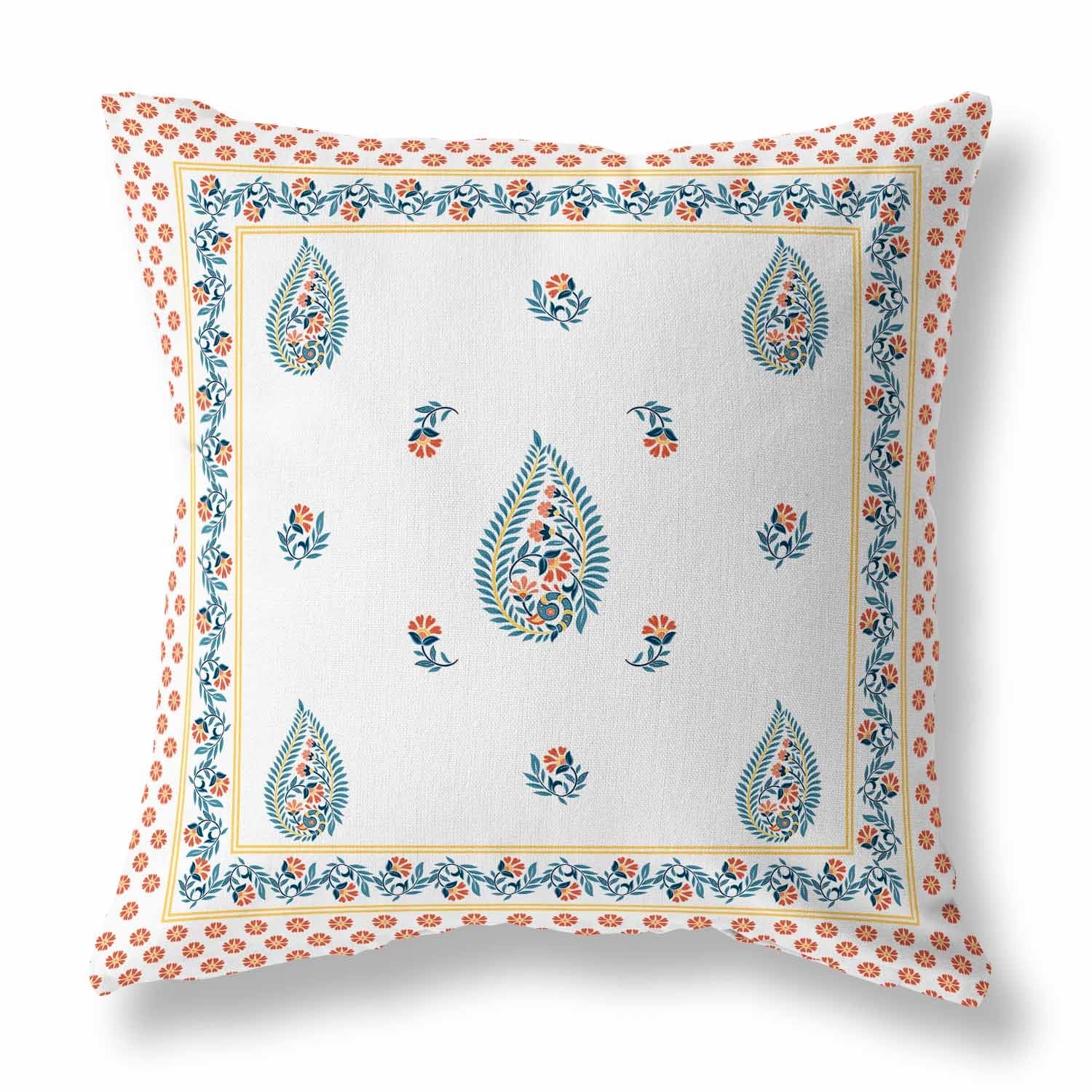 Peacock Teardrop Paisley Indoor/Outdoor Pillow 16x16