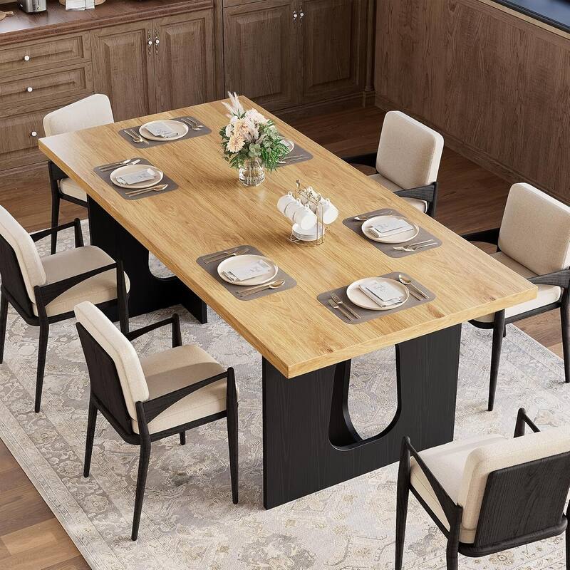 71" Long Kitchen Dining Table for 6-10 People for Kitchen, Conference Room, Home - Oak