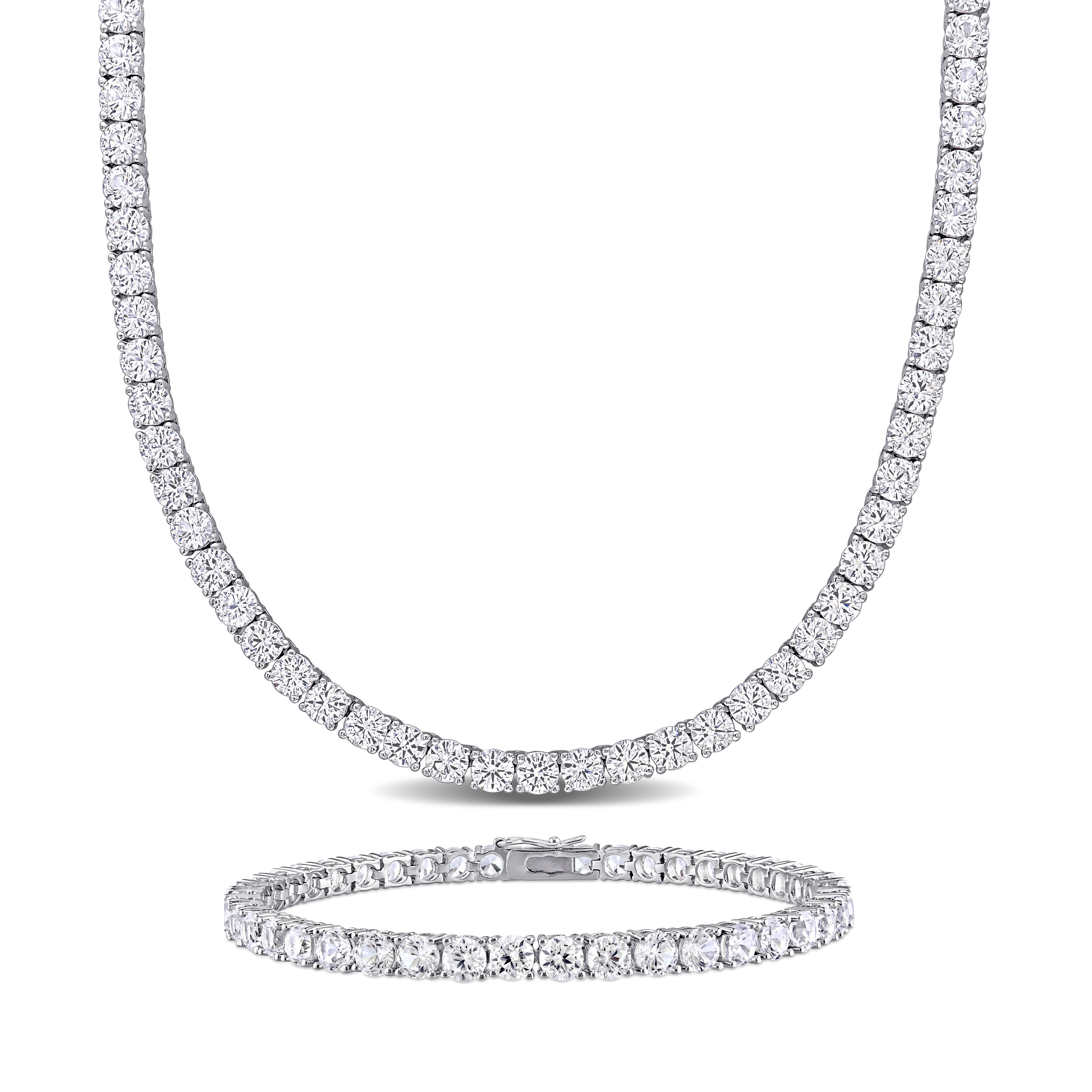 Miadora 47 1/4ct TGW Created White Sapphire Tennis Bracelet and Necklace Set Sterling Silver