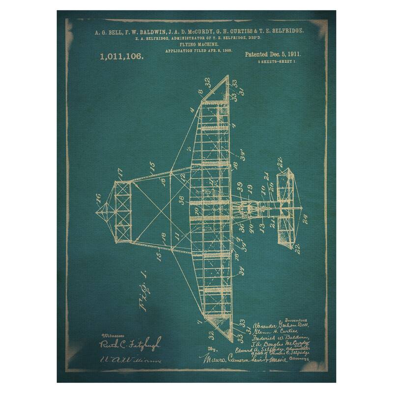 Flying Machine I Blue Canvas Art Print