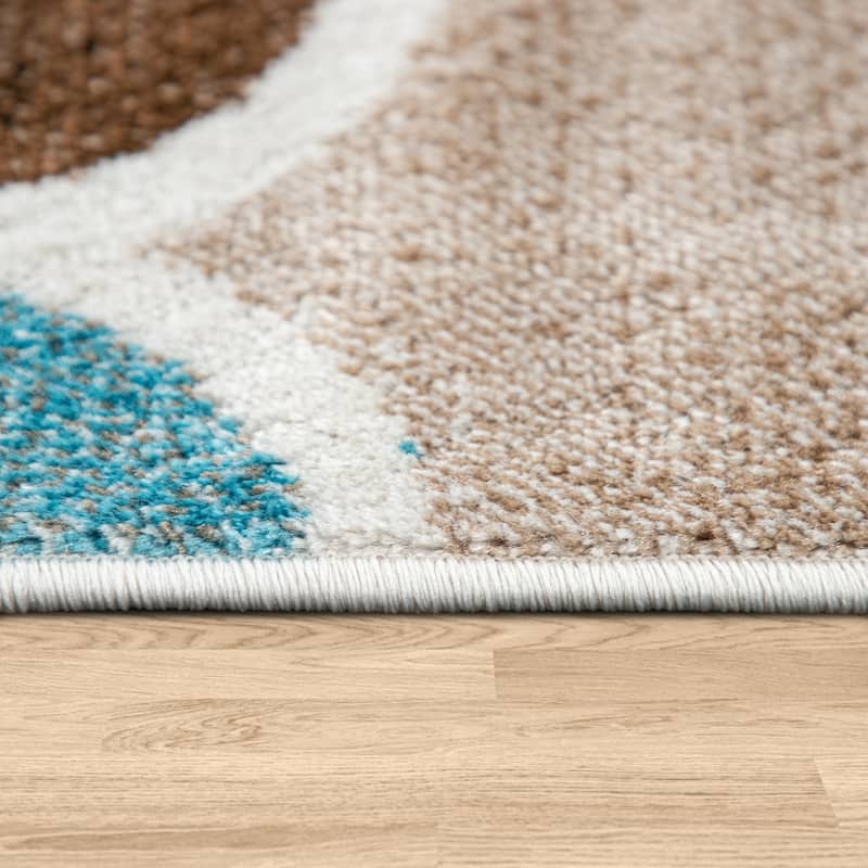 Brown Blue Area Rug with Modern Moroccan Pattern for Living Room
