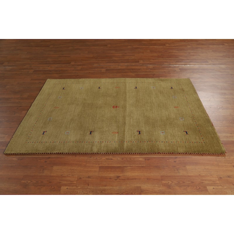 Hand Knotted Oriental 100% Wool Carpet Tribal Animal Pictorial Green Gabbeh Area Rug - 5' 11'' X 3' 11''