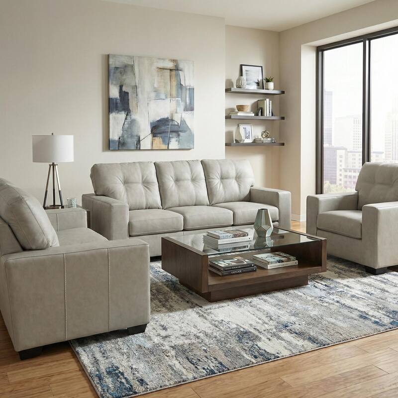 Roundhill Furniture Holmes Leather 3-Piece Living Room Set, Sofa Loveseat and Lounge Chair