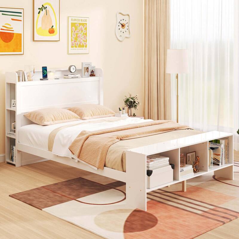 Costway Twin/Full Size Bed Frame with Storage Headboard & Footboard - Full