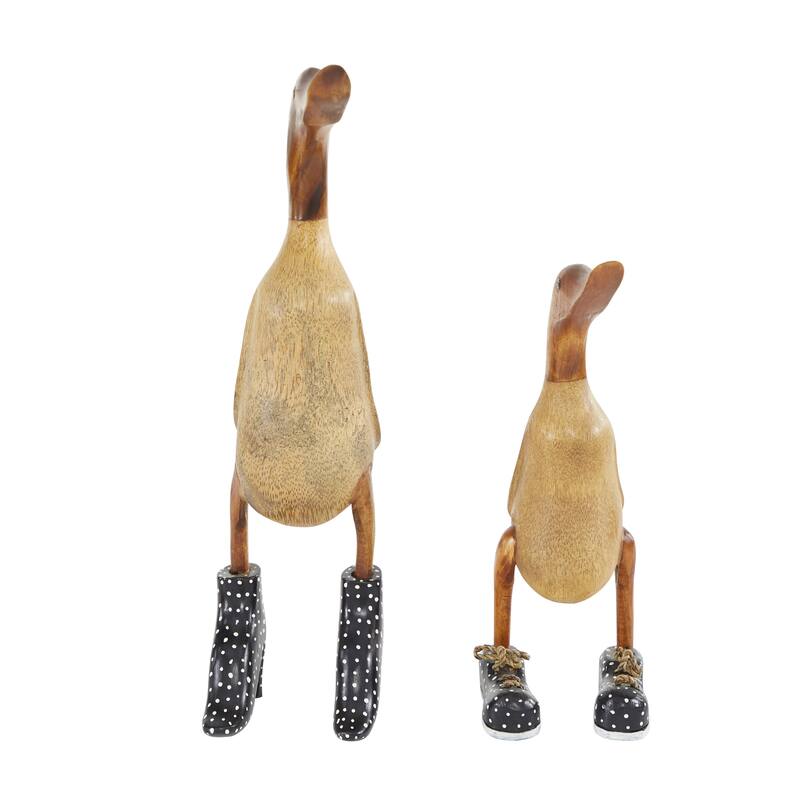 Bamboo Brown Wood Duck Decorative Sculpture - Set of 2 White or Black - Roche River Decor
