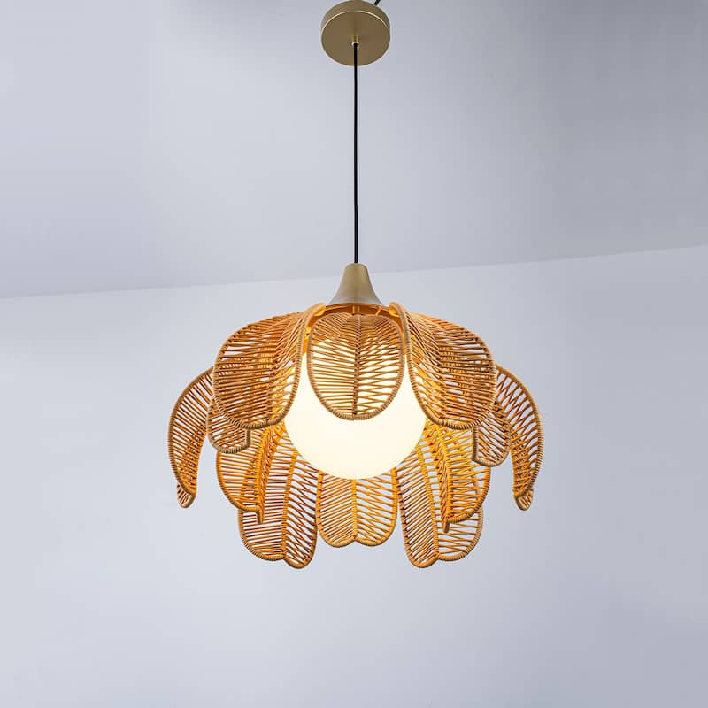 Kamala 1-Light Wicker Outdoor Pendant Light Coastal Boho Style Flower Handwoven