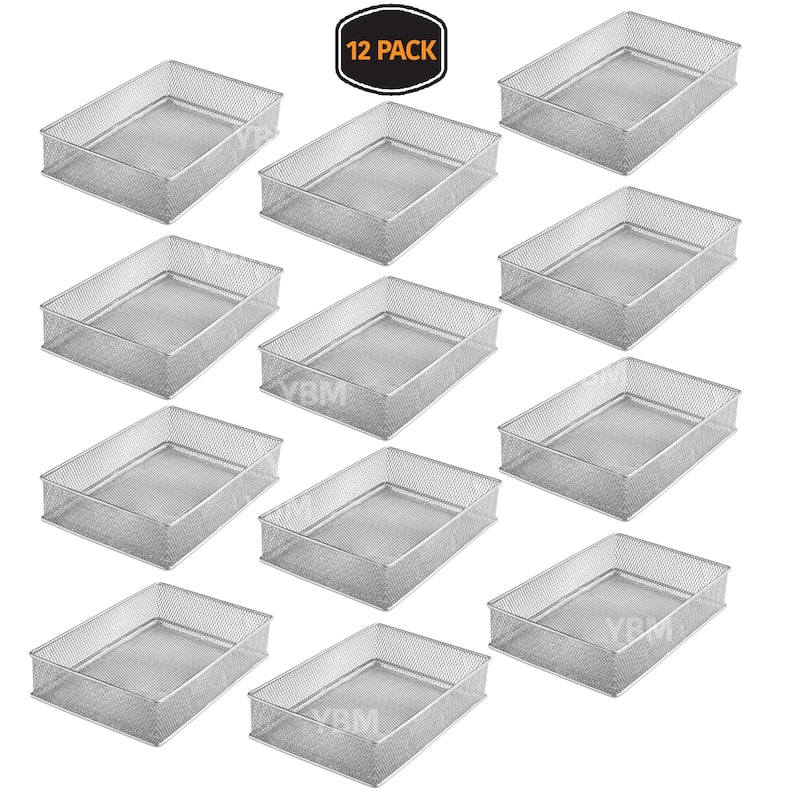 Silver Mesh Drawer Cabinet and or Shelf Organizer Bins, School Supply Holder Office Desktop Organizer Basket, Pack of 2