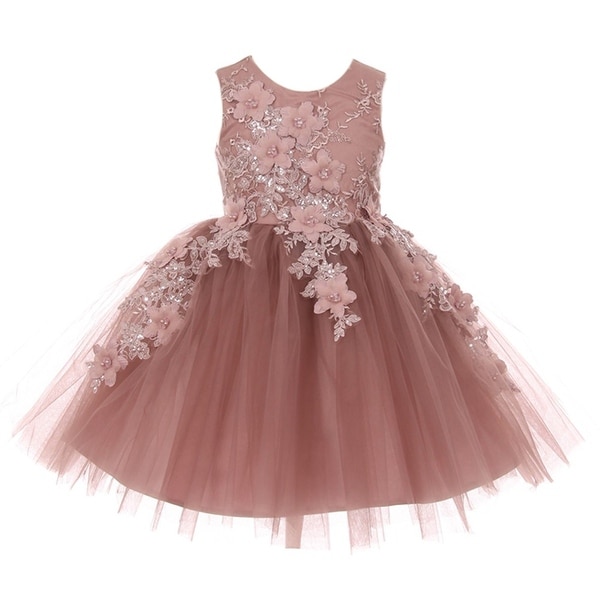 Shop Girls Mauve 3D Floral Appliques Soft Tulle Easter Flower Girl Dress - Free Shipping Today ...