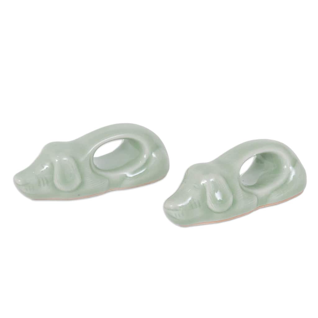 Novica Handmade Perennial Grandeur Celadon Ceramic Napkin Rings (Pair)