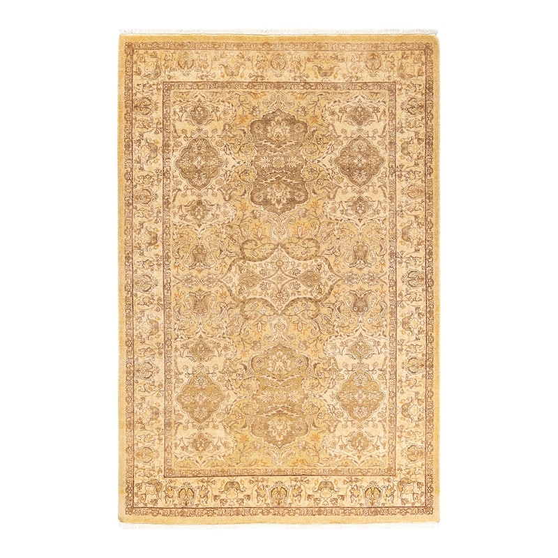 Overton Handknotted Wool Traditional Oriental Green Area Rug - 4' x 6' - Lime - 4' x 6'